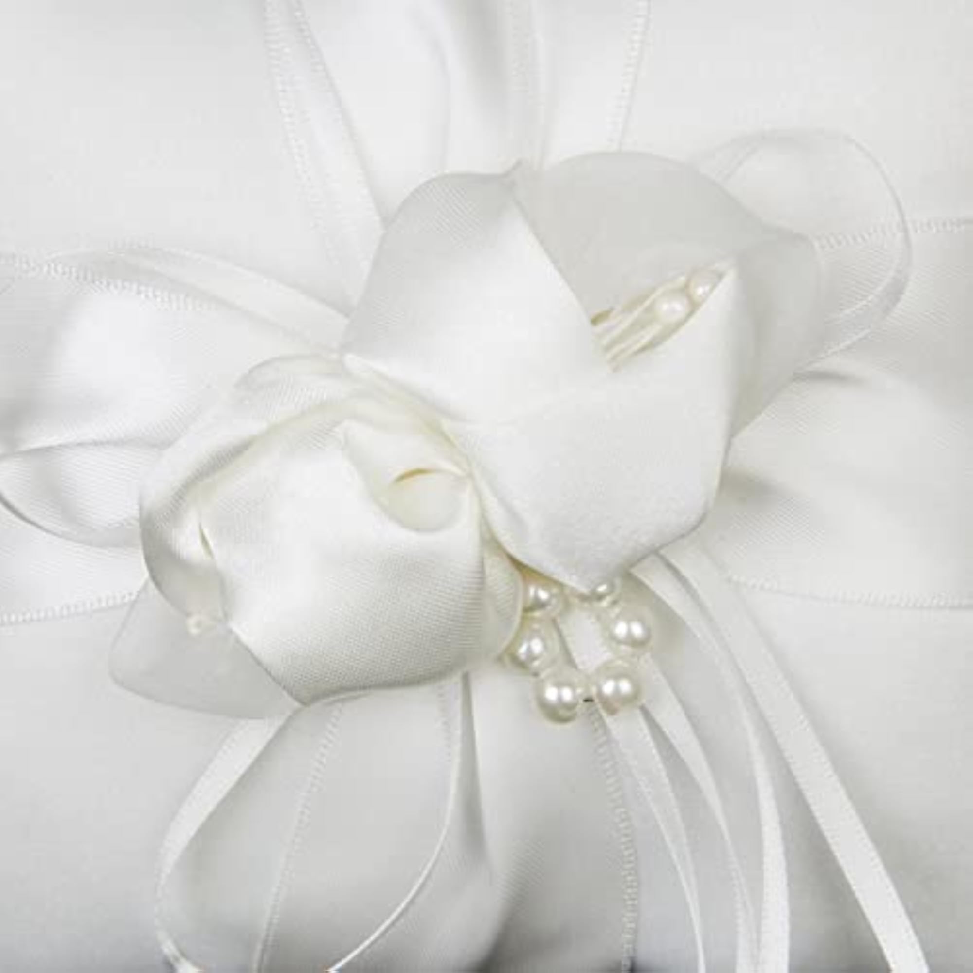 Lovely Ivory Bud Flower Wedding Ring Pillow